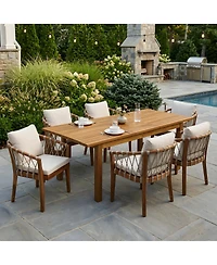 Asagikoiai 7-Piece Acacia Wood Patio Dining Set with Expandable Table and 6 Rope Chairs
