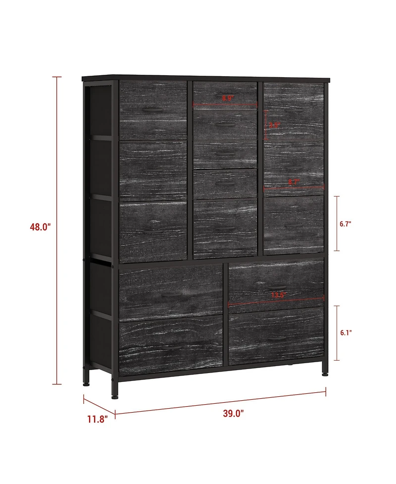 homfan 15 Drawers Dresser for Bedroom, Tall Dressers Fabric Storage Dresser Organizer Large Chest of Drawers for Closet, Hallway, Living Room
