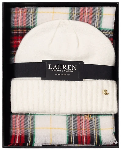 Lauren Ralph Woven Scarf and Knit Beanie Set