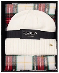 Lauren Ralph Woven Scarf and Knit Beanie Set