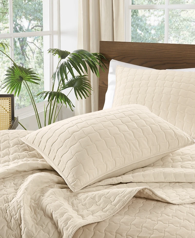 Brooklyn Loom Matte Cotton Velvet Wavy Square 3-Piece Quilt Set, King