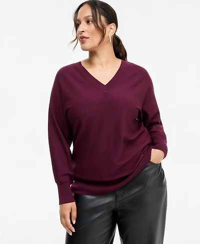 I.n.c. International Concepts Plus Double V V-Neck Dolman Sweater, Macy's Exclusive