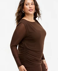 I.n.c. International Concepts Plus Long Sleeve Sheer Mesh Ruched Top, Macy's Exclusive