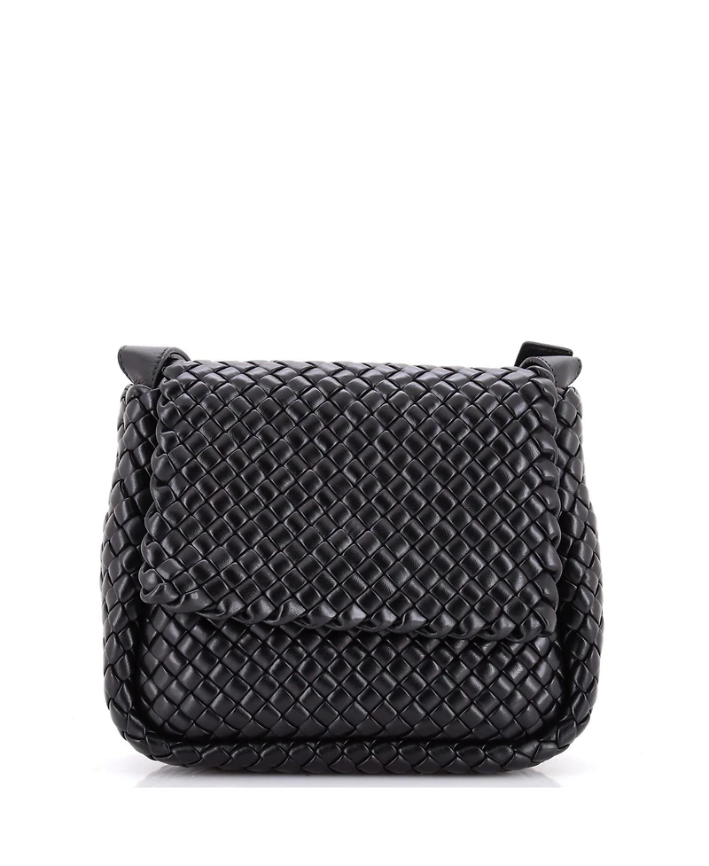 Pre-Owned Bottega Veneta Small Cobble Flap Shoulder Bag Padded Intrecciato Leather
