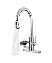 Phying 3-in-1 Kitchen Faucet with Press-Type Glass Rinser, High-Arc Pull-Down Sprayer Faucet