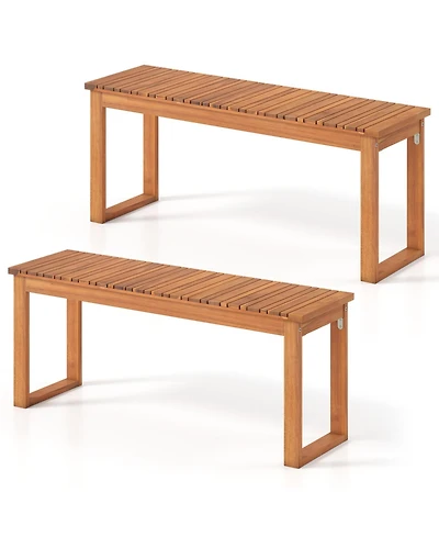 Slickblue Acacia Wood Patio Bench Set of 2 for Front Porch and Garden Seating