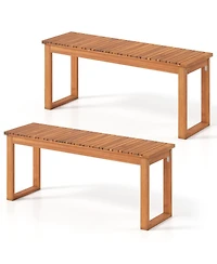 Slickblue Acacia Wood Patio Bench Set of 2 for Front Porch and Garden Seating