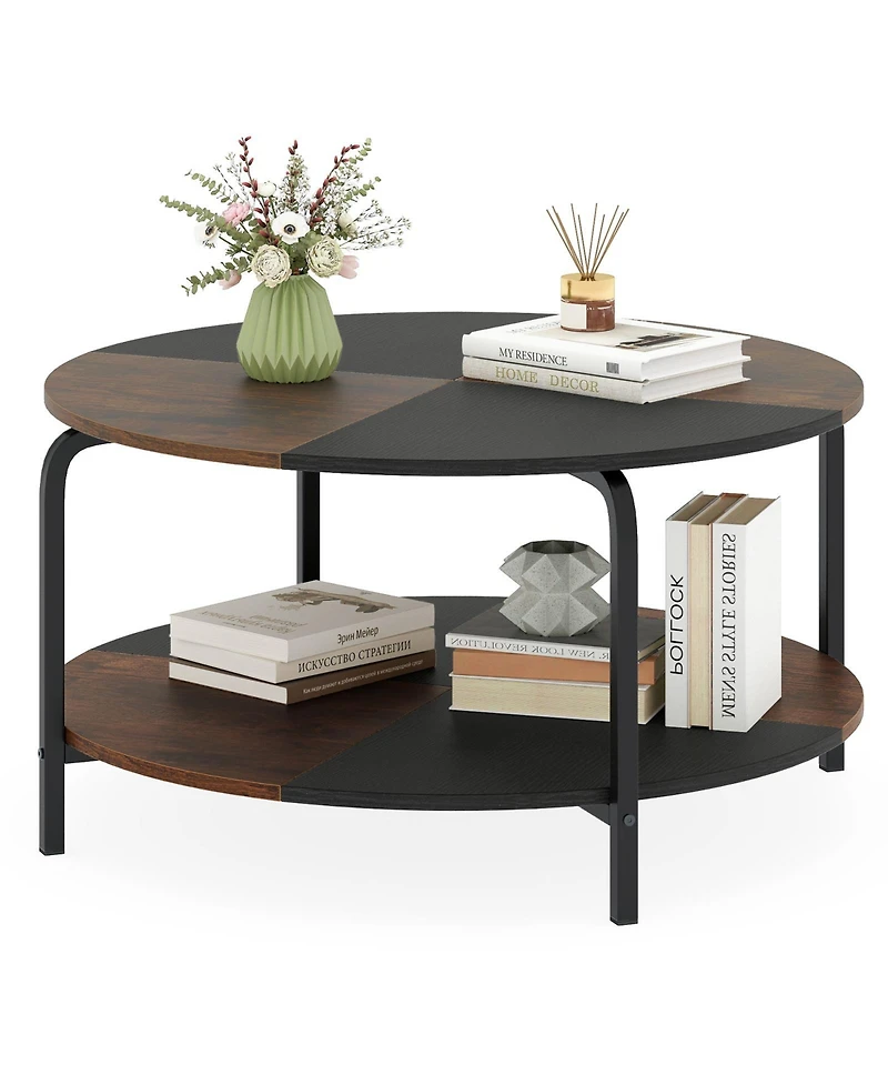 Slickblue 2-Tier Round Coffee Table with Open Shelf for Living Room Storage