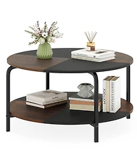 Slickblue 2-Tier Round Coffee Table with Open Shelf for Living Room Storage