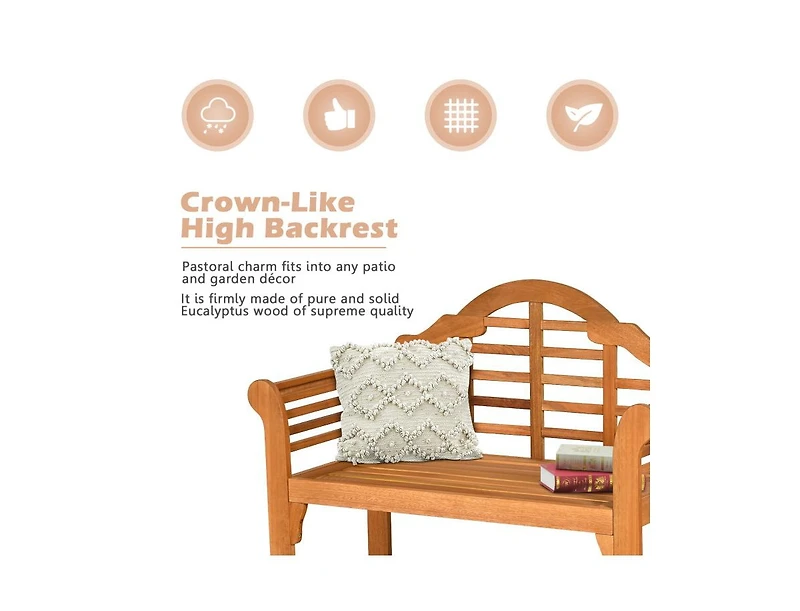 Mondawe 49 Inch Eucalyptus Wood Outdoor Folding Bench with Backrest Armrest for Patio Garden
