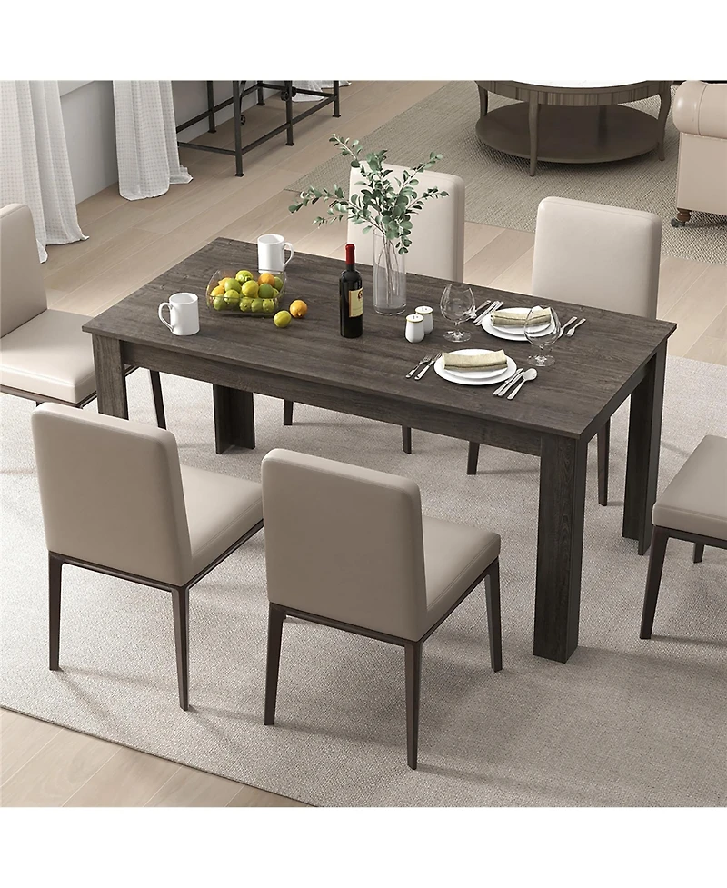 Gymax Dining Table for 4-6 People 63-inches Kitchen Table with L-shaped Le
