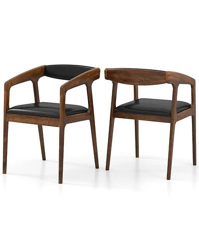 Gymax Set of 2 Accent Chairs Pu Leather Upholstered Armchairs w/ Cozy Backrest