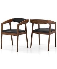 Gymax Set of 2 Accent Chairs Pu Leather Upholstered Armchairs w/ Cozy Backrest