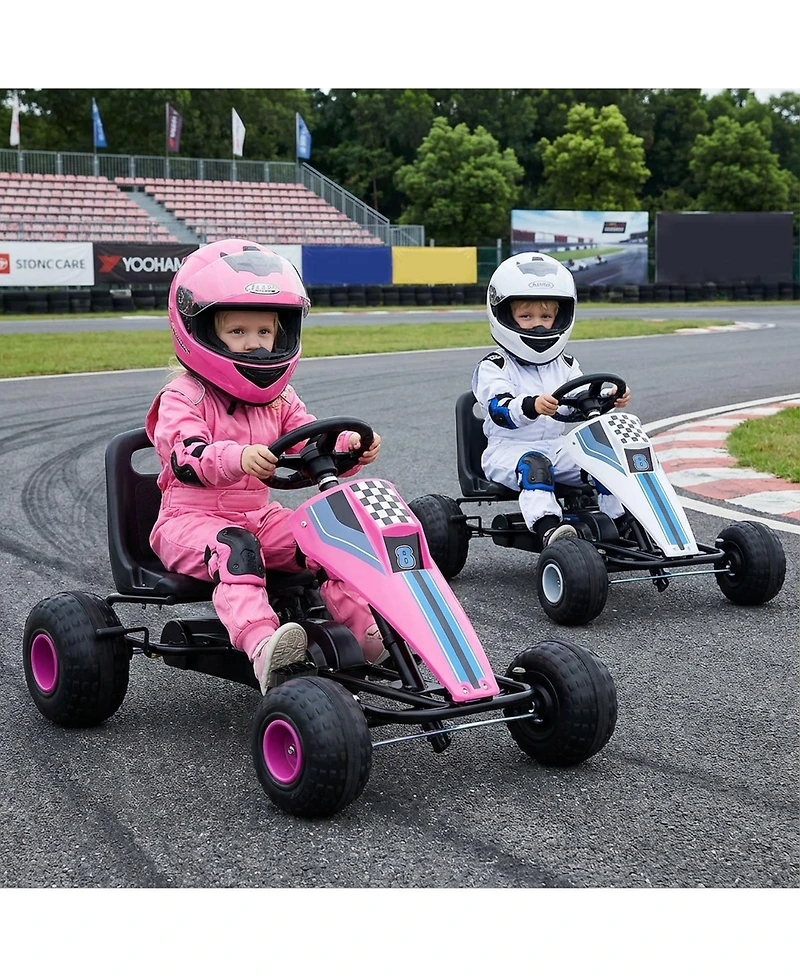 Gymax Pedal Go Kart for Kids 4-Wheel Ride On Toy with Steering Wheel and Safe Handbrake
