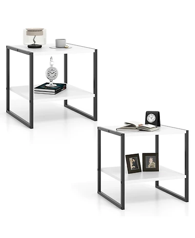 Gymax 2 pieces 20'' 2-Tier End Table with Storage Shelf Reversible Design for Living Room