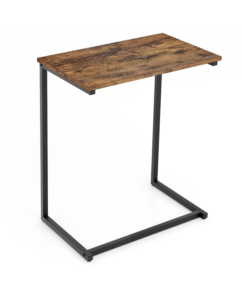 Gymax C-shaped End Table Vintage Accent Couch Table with Heavy-duty Metal Frame