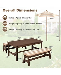 Gymax Kids Picnic Table Outdoor Wooden Table and Bench Set with Removable Umbrella