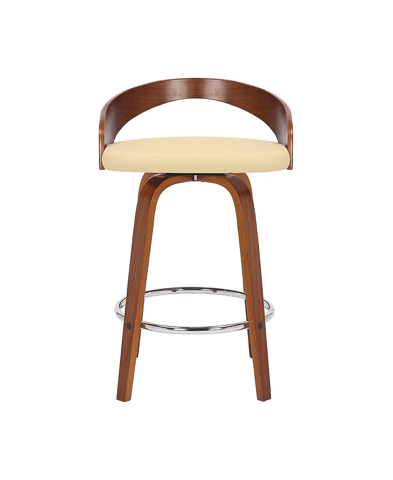 HomeRoots 26" Faux Leather and Solid Wood Low Back Counter Height Swivel Bar Chair