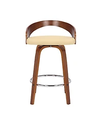 HomeRoots 26" Faux Leather and Solid Wood Low Back Counter Height Swivel Bar Chair
