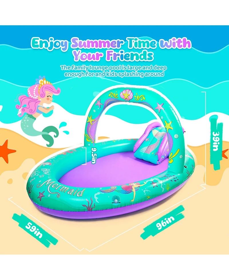 Aofar 96''Mermaid Inflatable Pool Slide Sprinkler Yard Garden