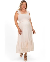 Pinkblush Plus Light Khaki Striped Smocked Midi Dress