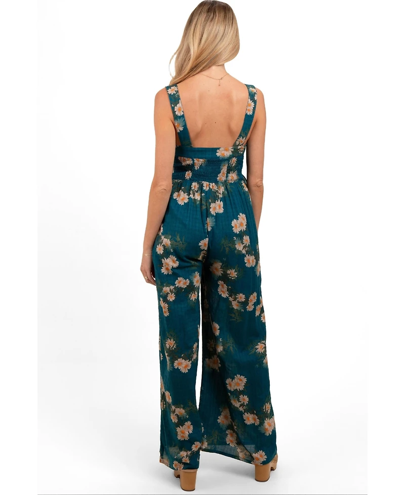 Pinkblush Maternity Teal Floral Smocked Jumpsuit