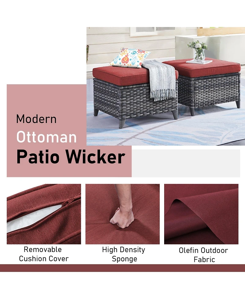 Pocassy 2 Pieces Outdoor Ottoman, All Weather Rattan Wicker Ottoman Seat, Patio Rattan Furniture, Outdoor Footstool Footrest Seat