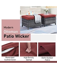 Pocassy 2 Pieces Outdoor Ottoman, All Weather Rattan Wicker Ottoman Seat, Patio Rattan Furniture, Outdoor Footstool Footrest Seat
