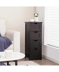 Gymax Bathroom Floor Cabinet Freestanding Narrow Side Storage Organizer w/ 4 Drawers