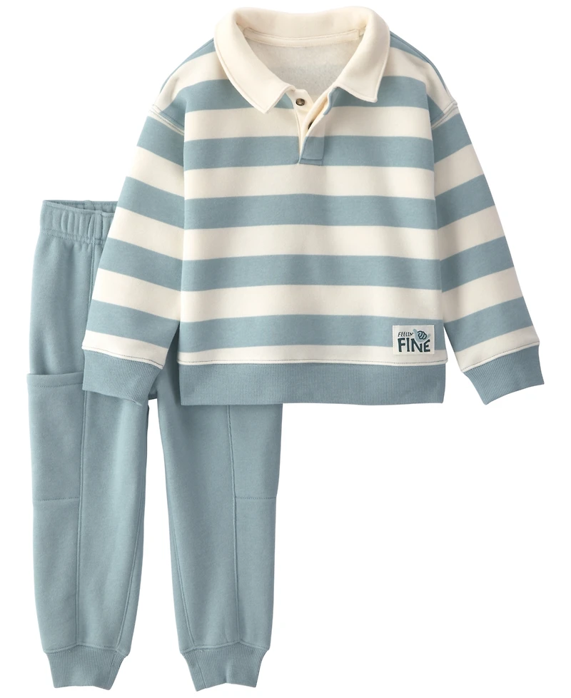 Carter's Baby Boys' and Girls' Long-Sleeve Polo Sweatshirt Pants, 2-Piece Set