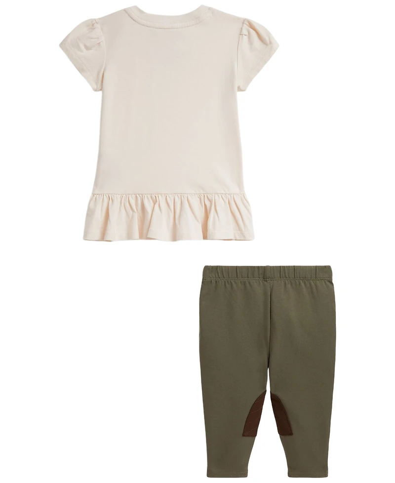 Polo Ralph Lauren Baby Girls' Bear Jersey Peplum T-Shirt and Leggings, 2-Piece Set