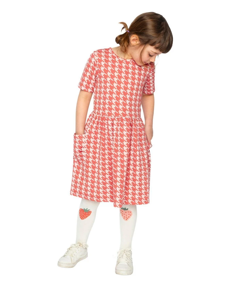 Deux par Girl's (6T-12T) Short Sleeve Dress with Pockets Houndstooth