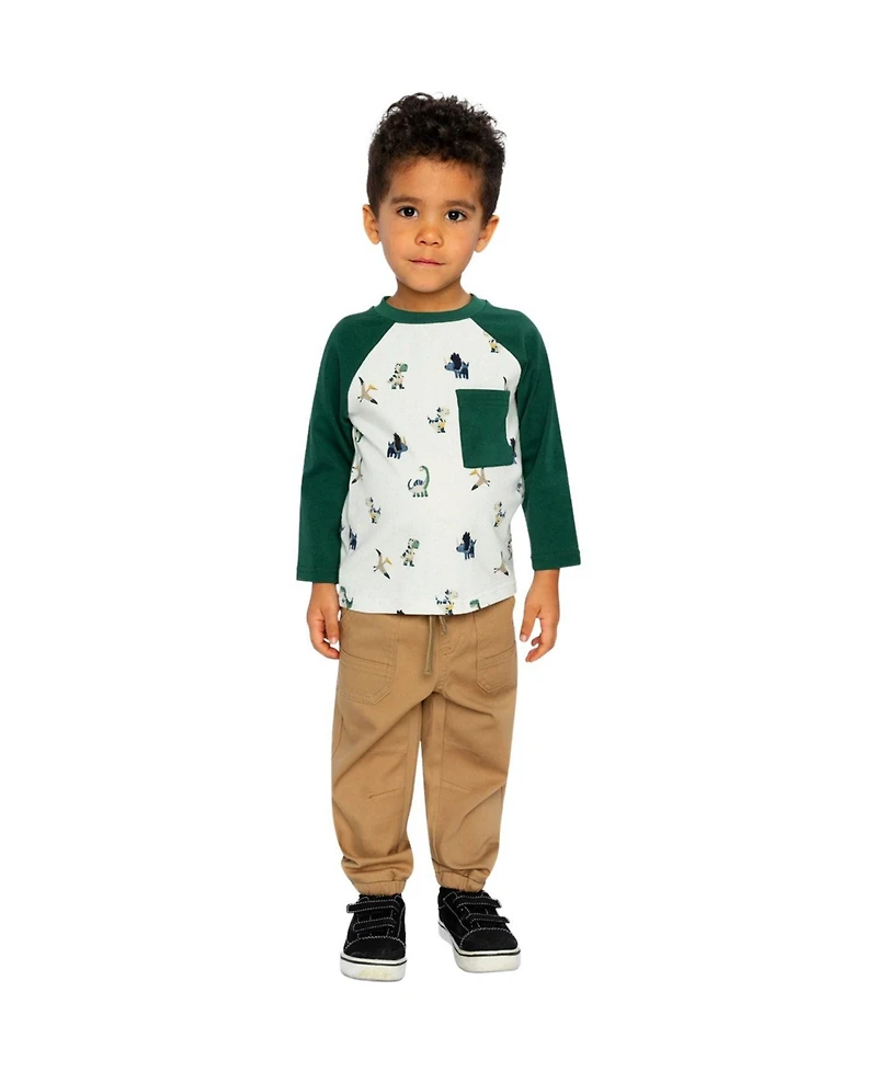 Deux par Deux Baby Boys Long Sleeve Raglan T-Shirt Dinosaur Print