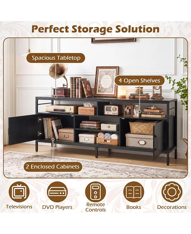 Slickblue 58 Inch Industrial Tv Stand with Cabinets and Adjustable Shelf for TVs up to 65 Inch-Rustic Brown