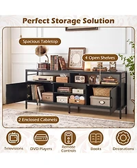 Slickblue 58 Inch Industrial Tv Stand with Cabinets and Adjustable Shelf for TVs up to 65 Inch-Rustic Brown