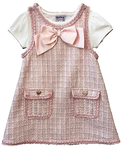 Blueberi Boulevard Girls' 2T-6X Short-Sleeve Top and Sleeveless Jumper Dress, 2-Piece Set