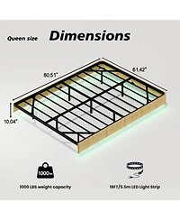 Rainsken Floating Bed Frame with Led Lights, Fluted Wave Curve Wood Floating Bed Frame, with Heavy Duty Metal Slats - No Box Spring Needed