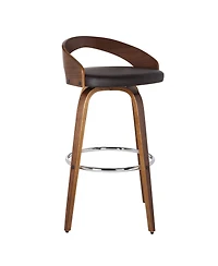 HomeRoots 30" Faux Leather and Solid Wood Low Back Bar Height Swivel Bar Chair