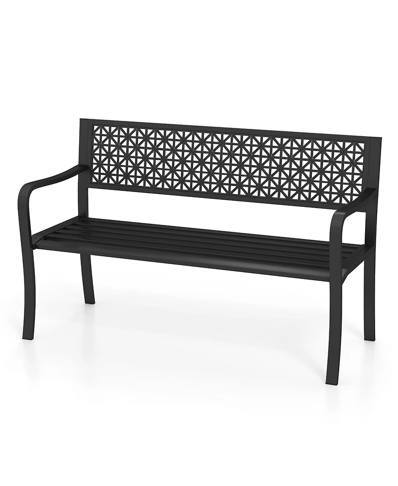 Slickblue Metal Garden Bench with Patterned Back Design for 2-3 Person Seating