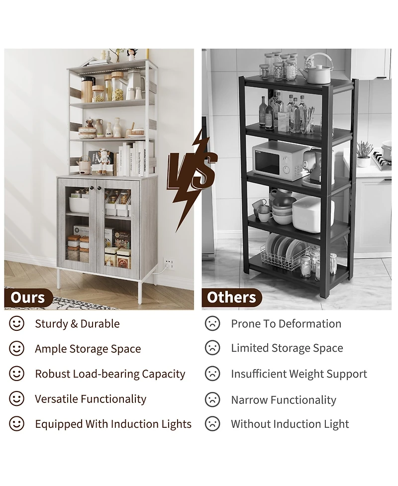 gaomon 67 Inch Home Bar Cabinet, Wine Storage with Built-in Power Outlets, Led Lighting for Living Room