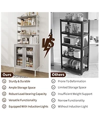 gaomon 67 Inch Home Bar Cabinet, Wine Storage with Built-in Power Outlets, Led Lighting for Living Room