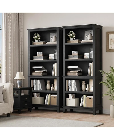 gaomon Set of 2 71" Bookcase with Adjustable Shelves, 31.5" Wide 5-Tier Tall Bookshelf with Wooden Legs, Rustic Vintage for Living Room and Office