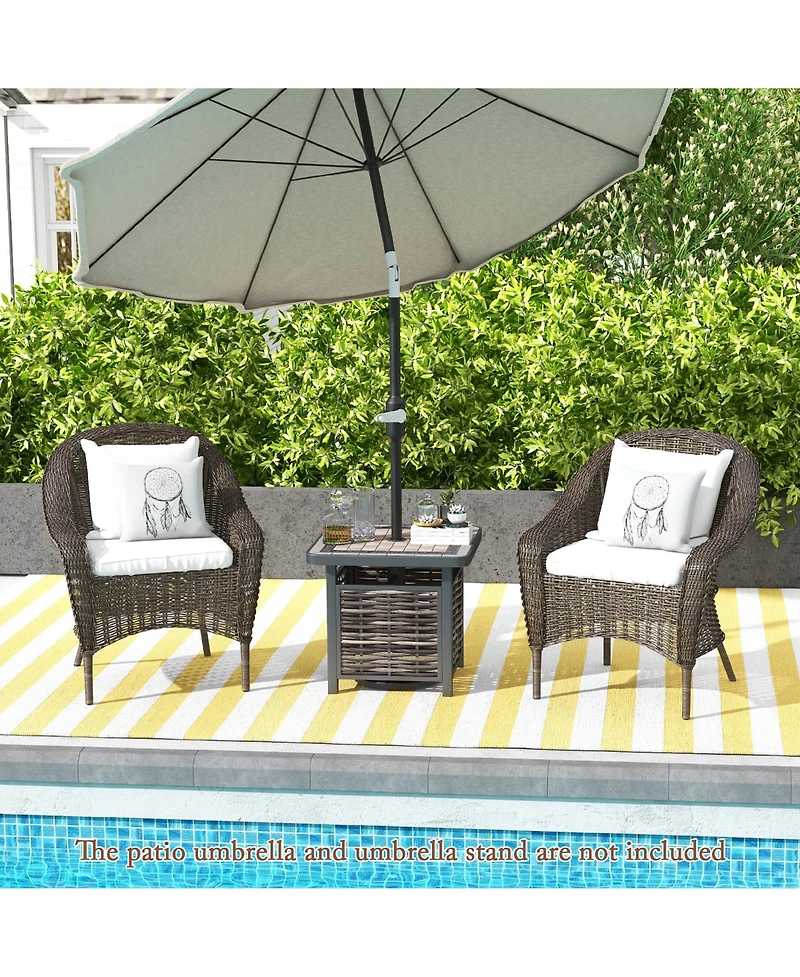 Gymax 21.5 Inches Outdoor Pe Rattan Side Table with Resin Tabletop Umbrella Hole