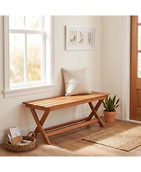 Slickblue Wooden Patio Bench for 2 People with X-Shaped Legs and Slatted Seat