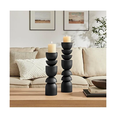 Danya B Stacked Sculptural Metal Candle Holder - Set of 2