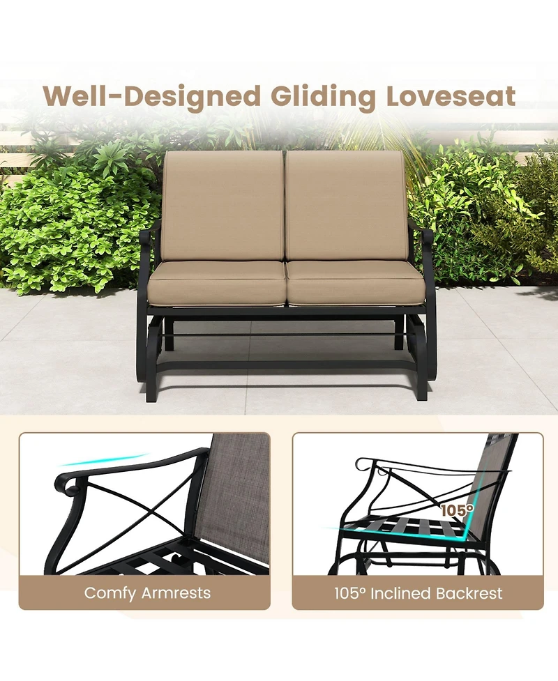 Slickblue Patio Loveseat Glider Chair with Thick Cushions and Metal Frame