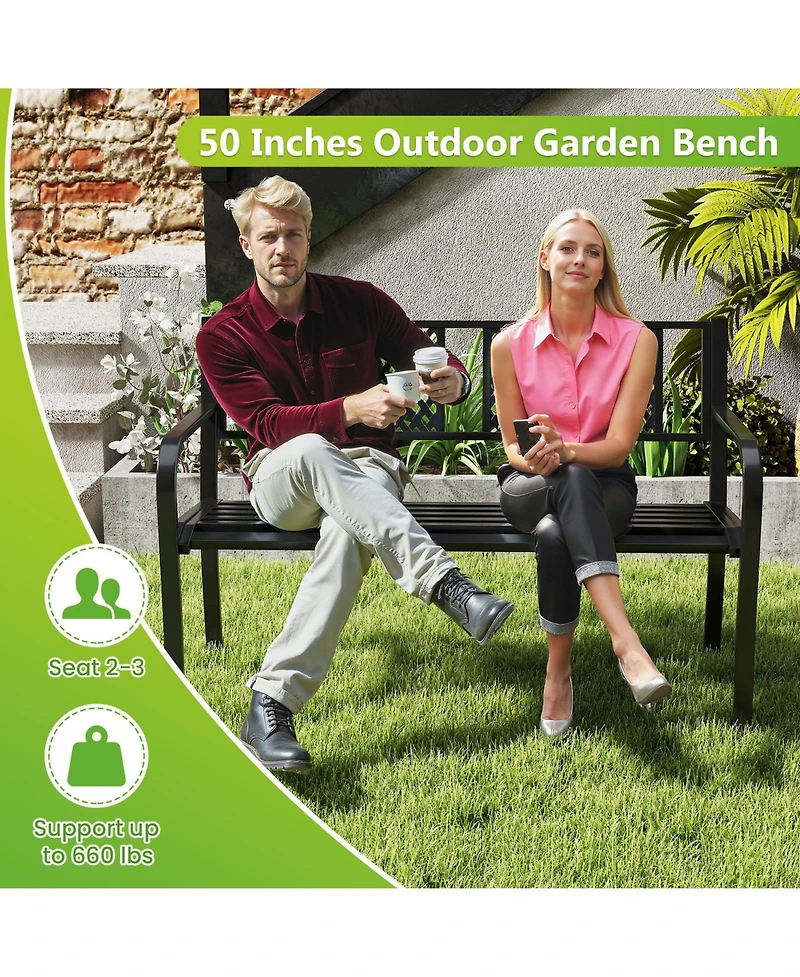 Slickblue Outdoor Loveseat Bench with Metal Frame for Patio, Porch or Garden