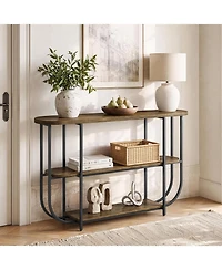 Tribesigns 63" Entryway Table, 3-Tier Narrow Console Table with Curved Metal Frame, Modern Vintage Sofa Foyer Furniture