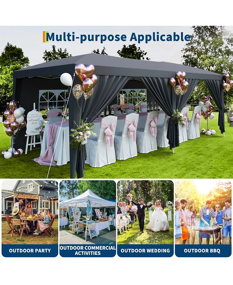 Homfan Oxford Fabric Cantilevered Folding Shelter with Eaves, Outdoor Pop-Up Camping Canopy for Patio Beach Backyard