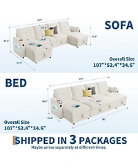 gaomon Modular Sofa with Storage, 107" Sleeper Sofa Bed Sectional Cloud Couch